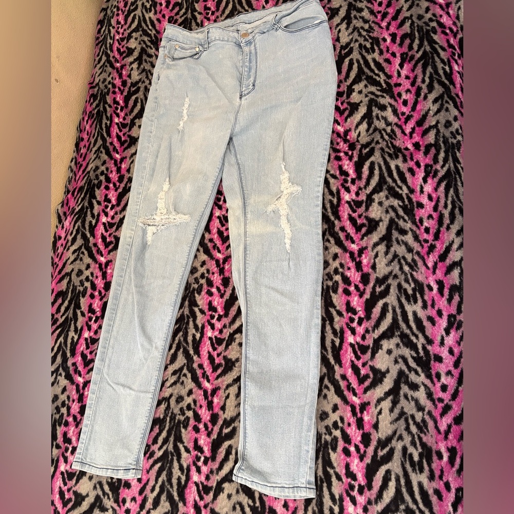 Women's Plus Size High Waisted Ripped Skinny Jeans